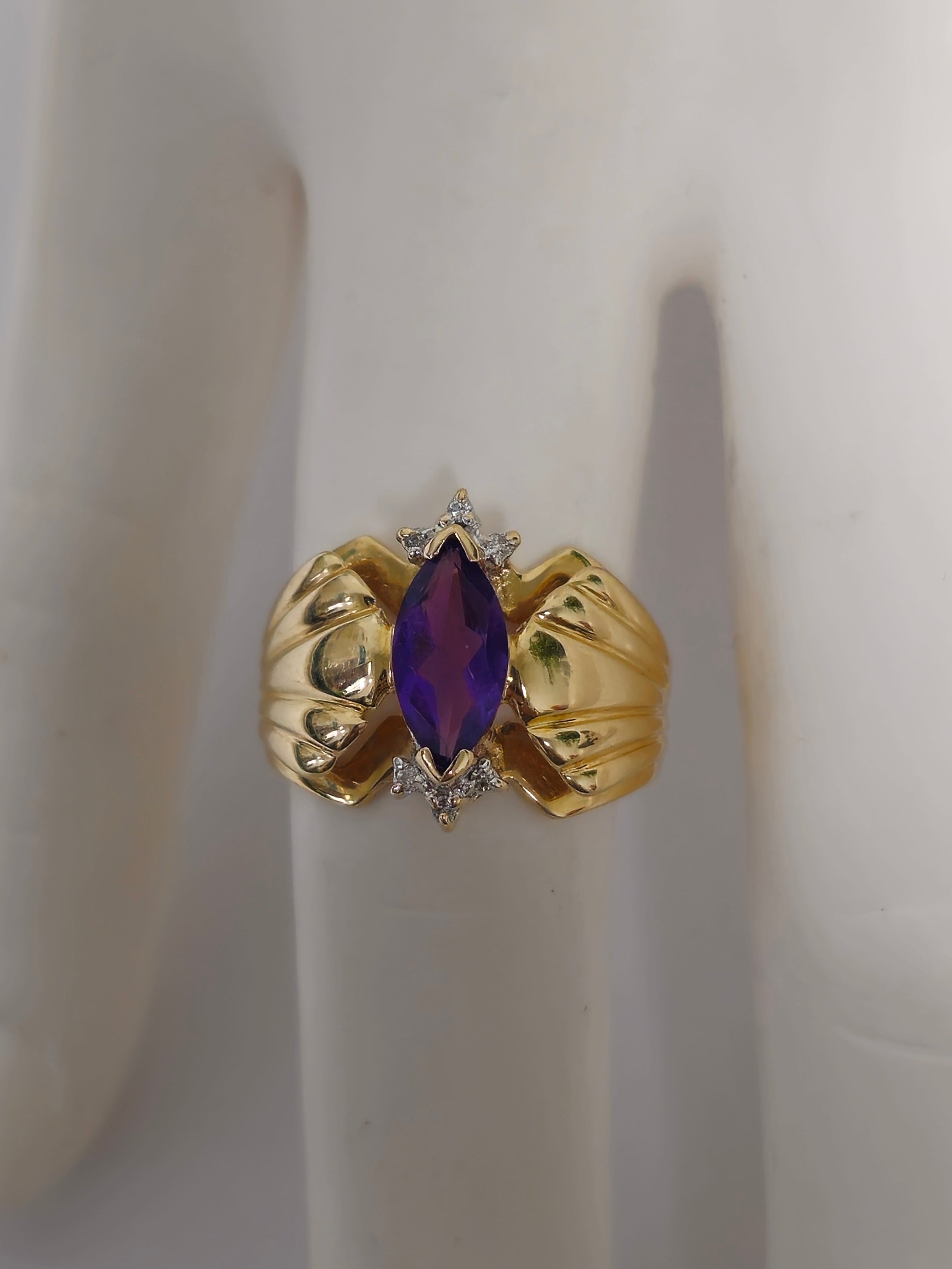 Victorian Style 2.30 Carat Amethyst & Diamond Cocktail Ring 14k Gold