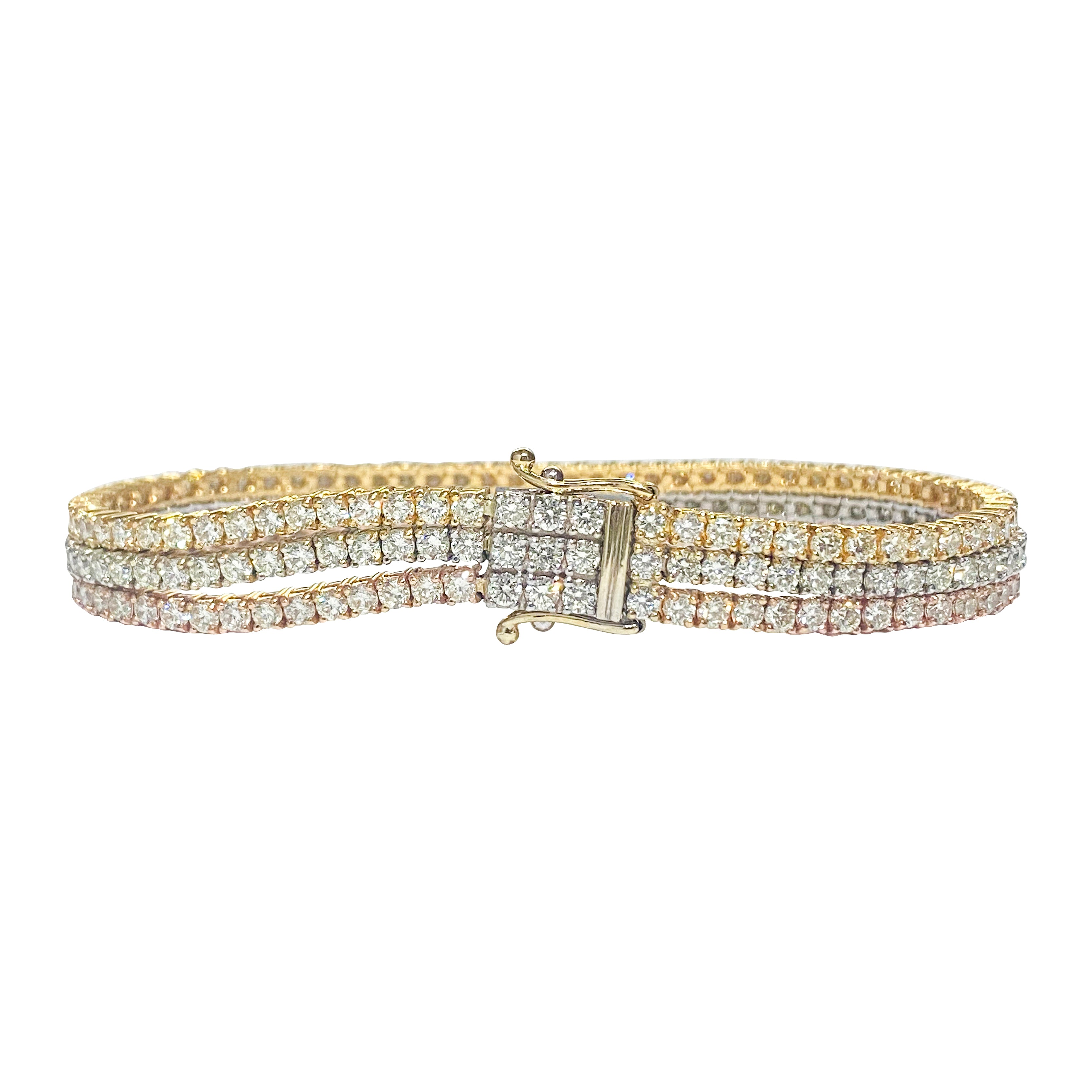 10.50ct 3 Row Tennis Bracelet Trio Color 10k Gold