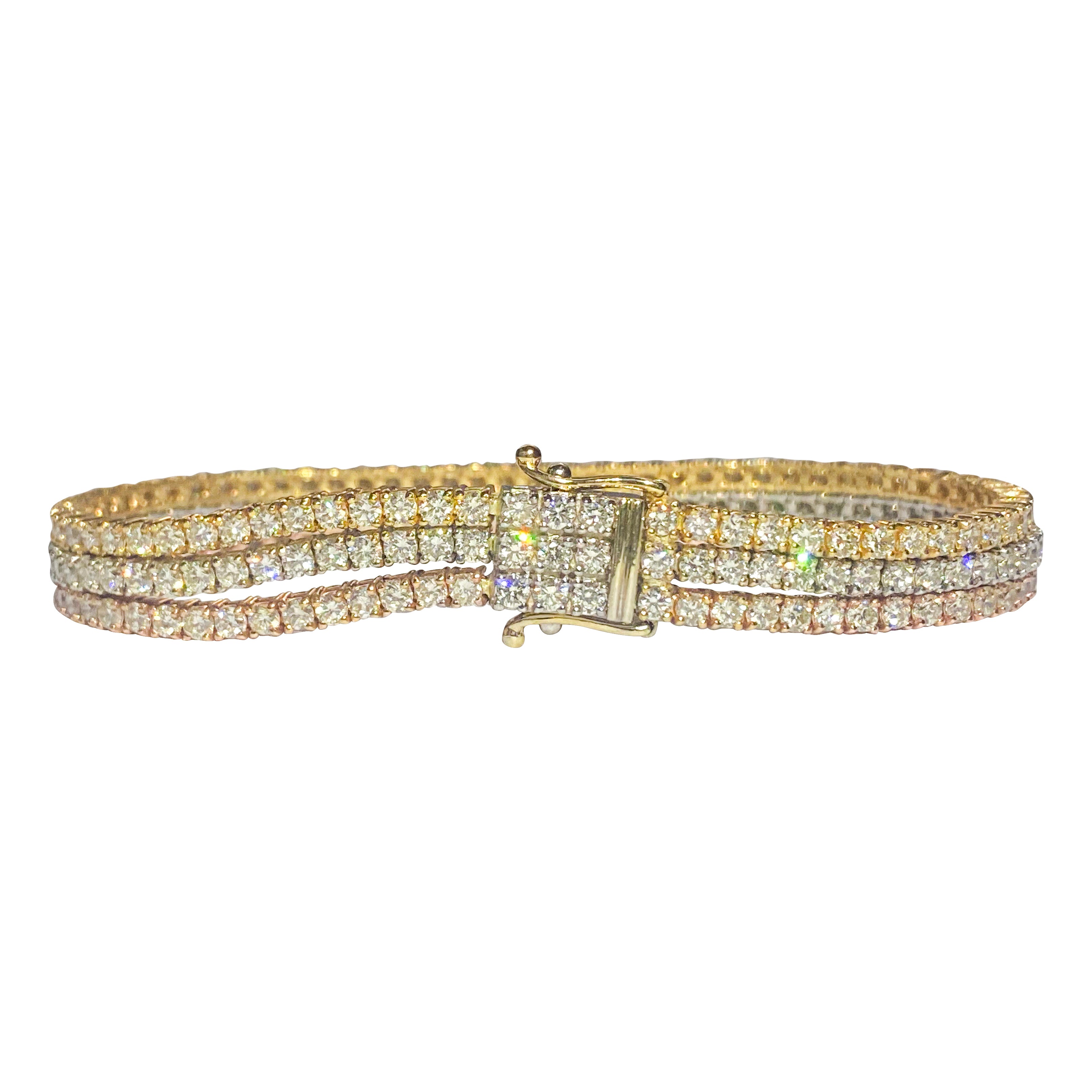 10.50ct 3 Row Tennis Bracelet Trio Color 10k Gold
