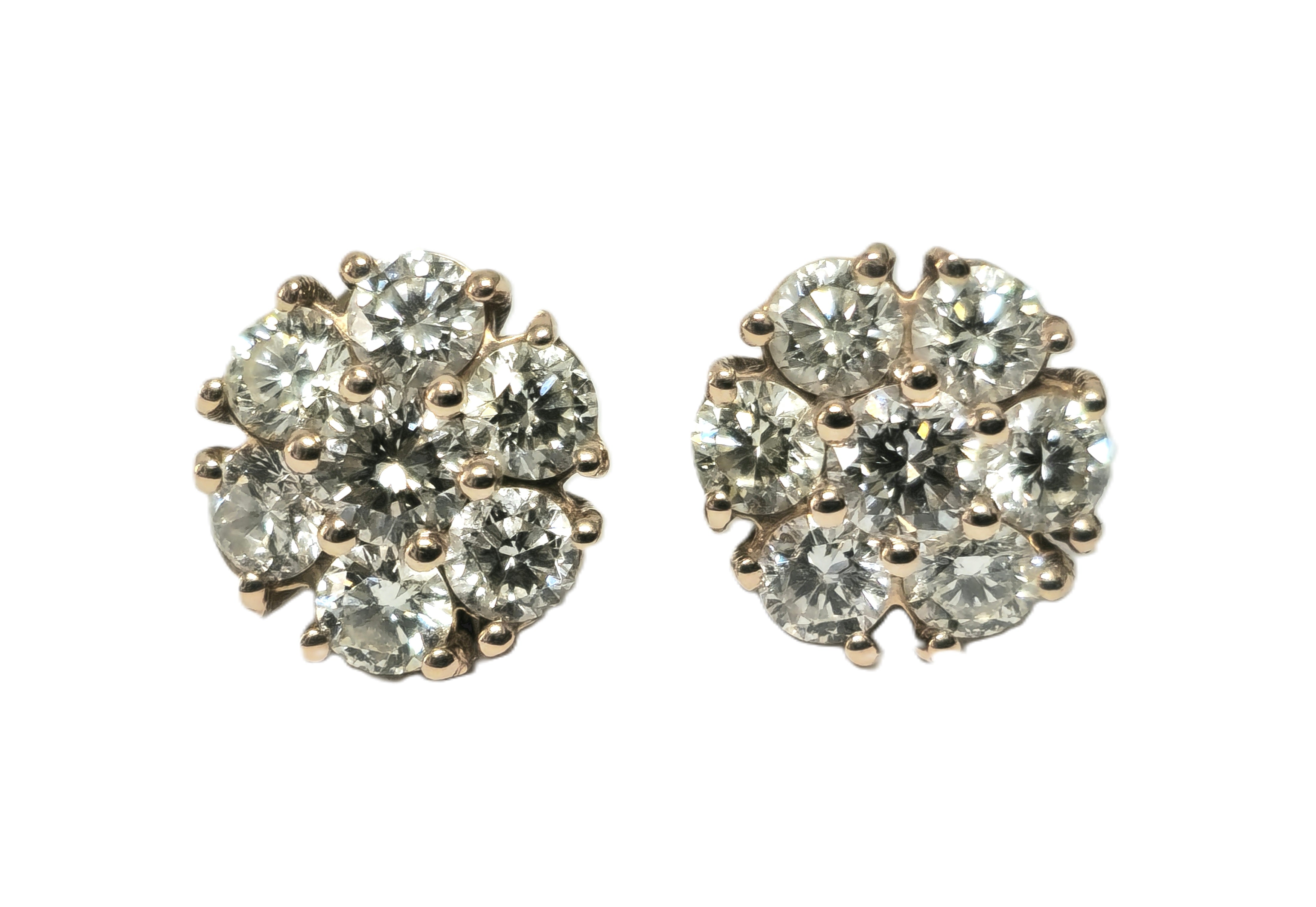 Modern 2.50 Carat VVS Diamond Cluster Studs in 14k Rose Gold