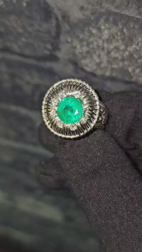 2.50ct Emerald and Diamond Ring in 14k White Gold