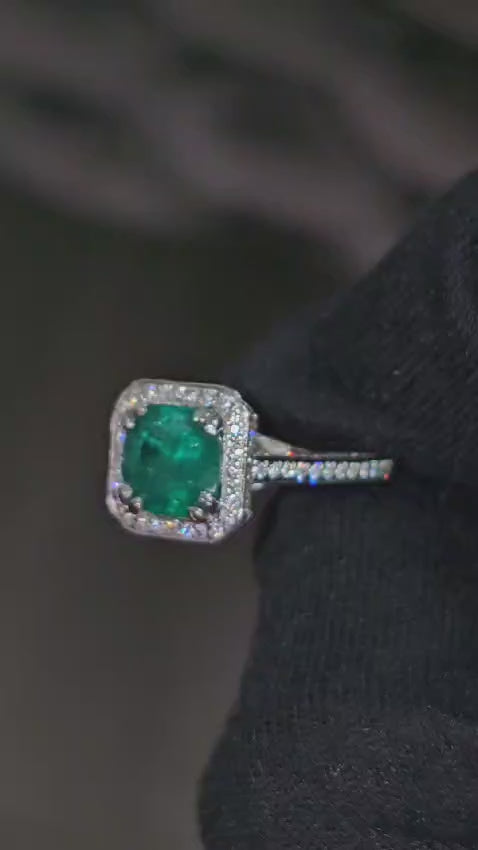 RARE 4ct Natural Emerald & Diamond Engagement Ring in Platinum