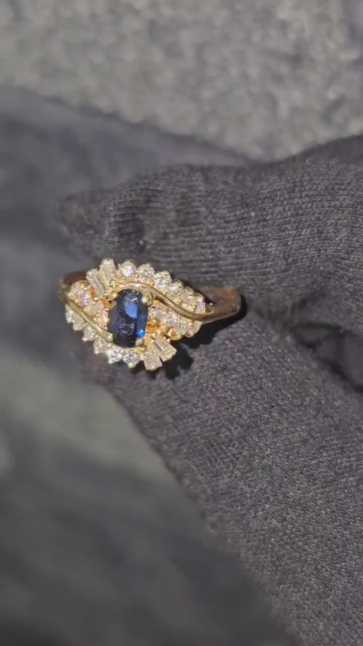14k Gold Natural Blue Sapphire and Diamond Ring