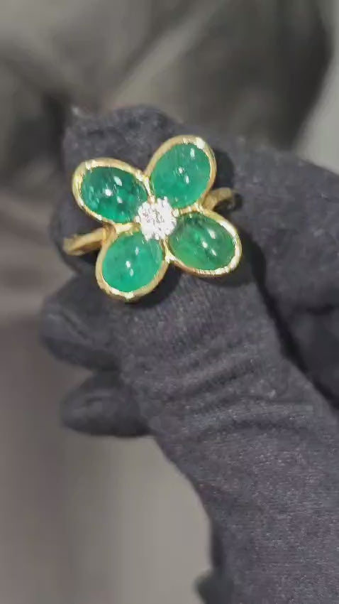 18K Gold, 8.50 CT Emerald and Diamond Ring