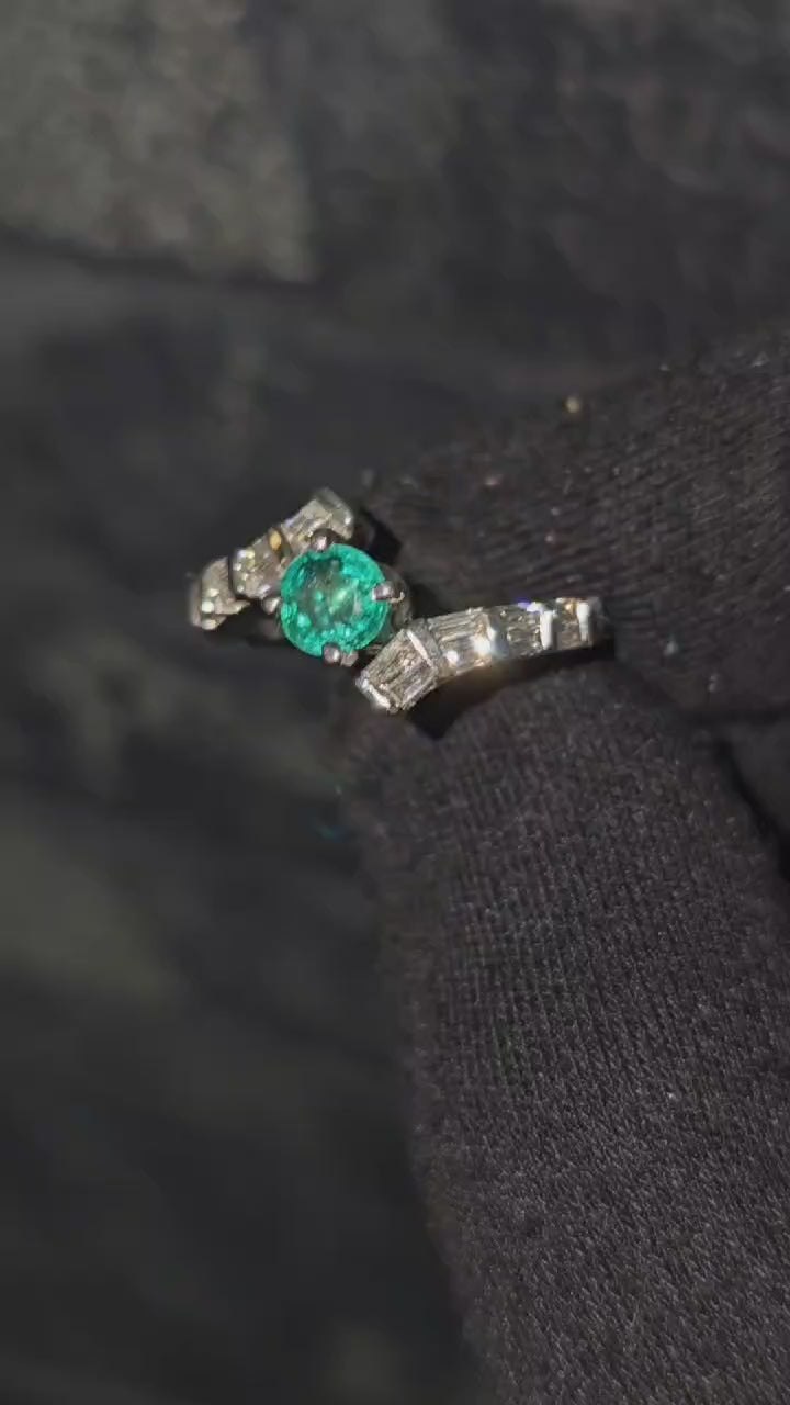 1.70 Carat Diamond & Colombian Emerald Ring in 14K Gold.