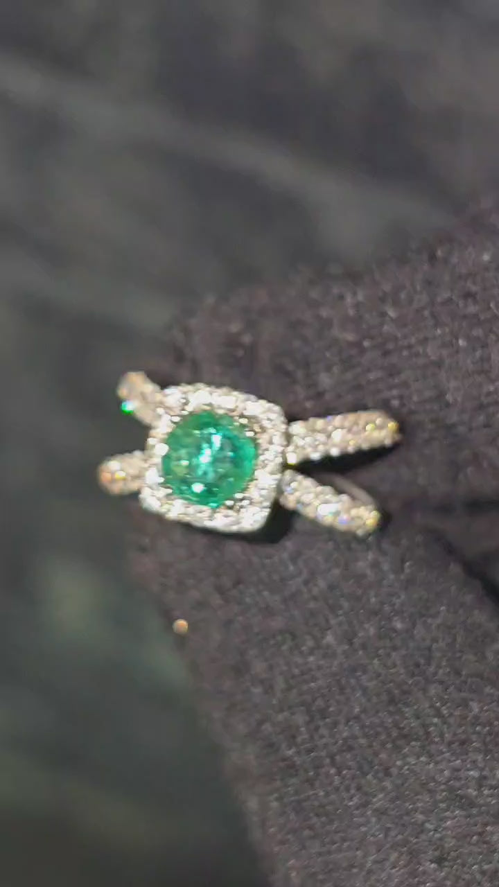Custom 18K Gold, 3.00ct Diamond & Natural Emerald Ring