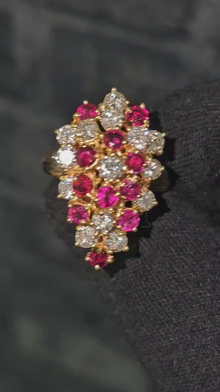 14K Gold, 3.50 Carat Diamond & Ruby Cocktail Ring