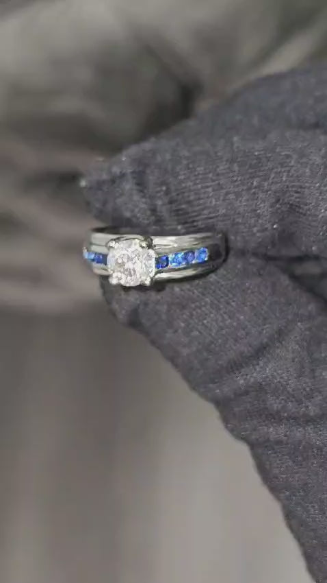 18K, 1.70 Carat Diamond and Blue Sapphire Ring