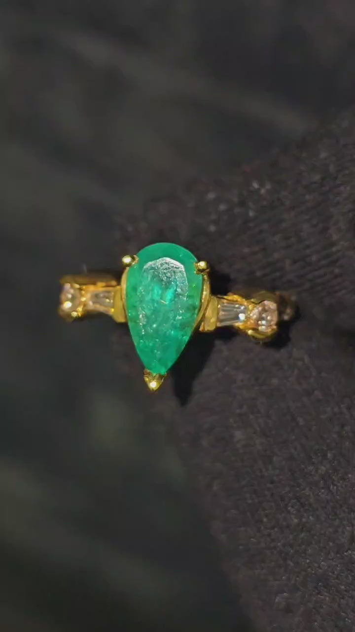 Womens 14K Yellow Gold, 2.30CT Diamond & Emerald Ring