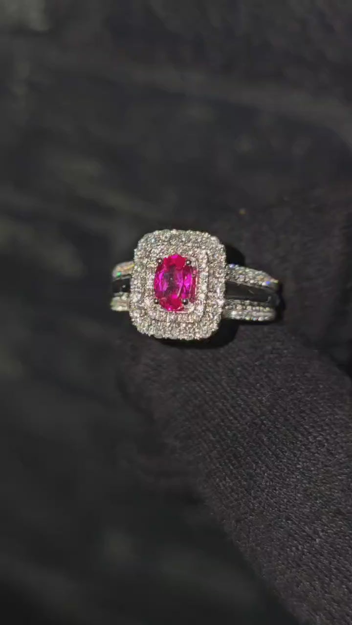 14k White Gold. Ruby & Diamond Ring For Her.