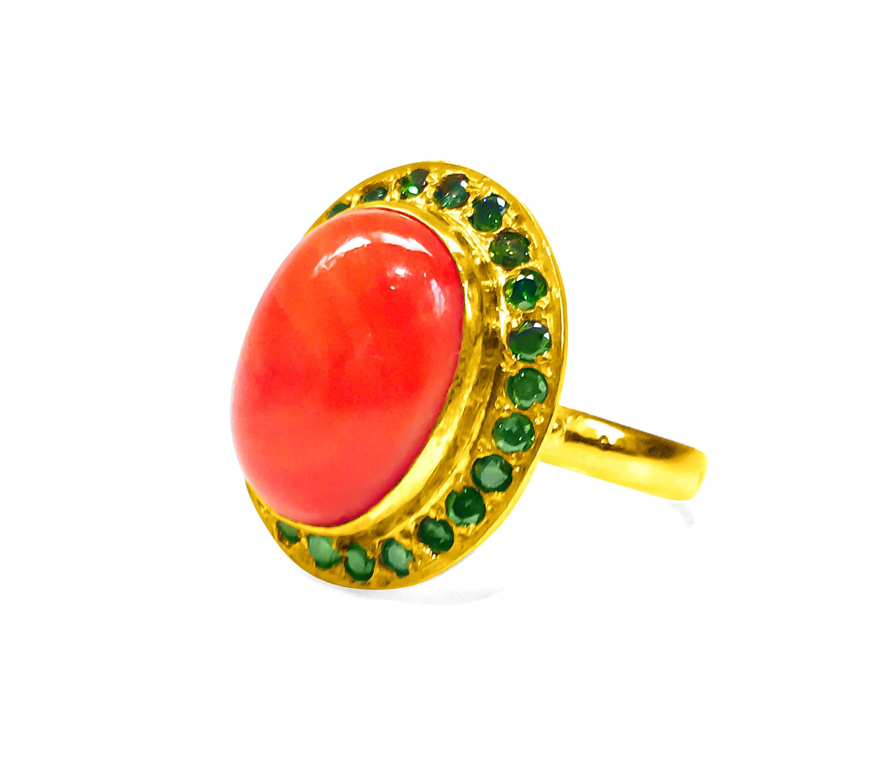 21K Gold Fancy Green Diamond And Coral Ring - Prince The Jeweler 21k-gold-fancy-green-diamond-and-coral-ring, Rings