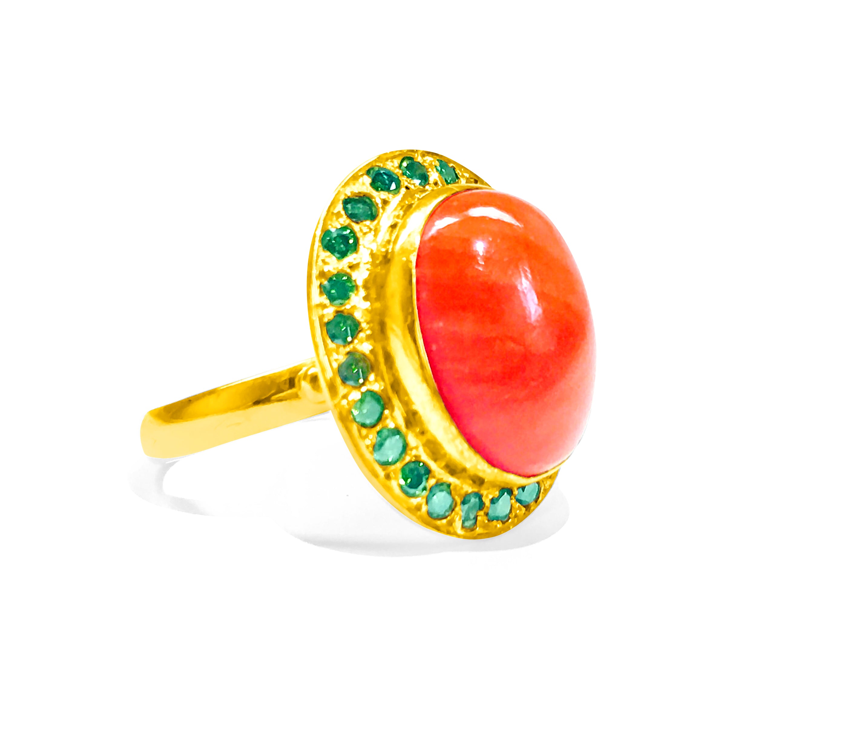21K Gold Fancy Green Diamond And Coral Ring - Prince The Jeweler 21k-gold-fancy-green-diamond-and-coral-ring, Rings