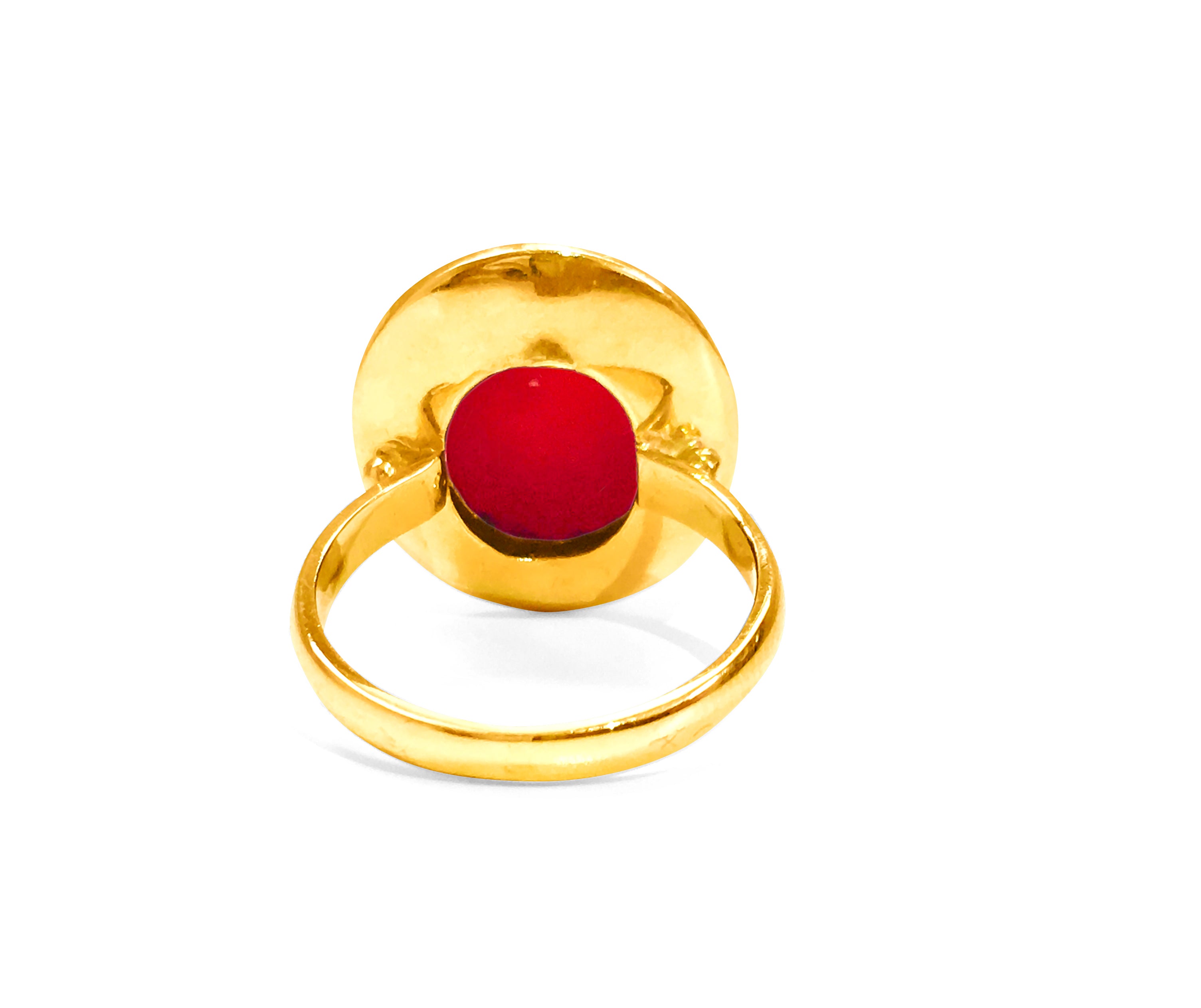 21K Gold Fancy Green Diamond And Coral Ring - Prince The Jeweler 21k-gold-fancy-green-diamond-and-coral-ring, Rings