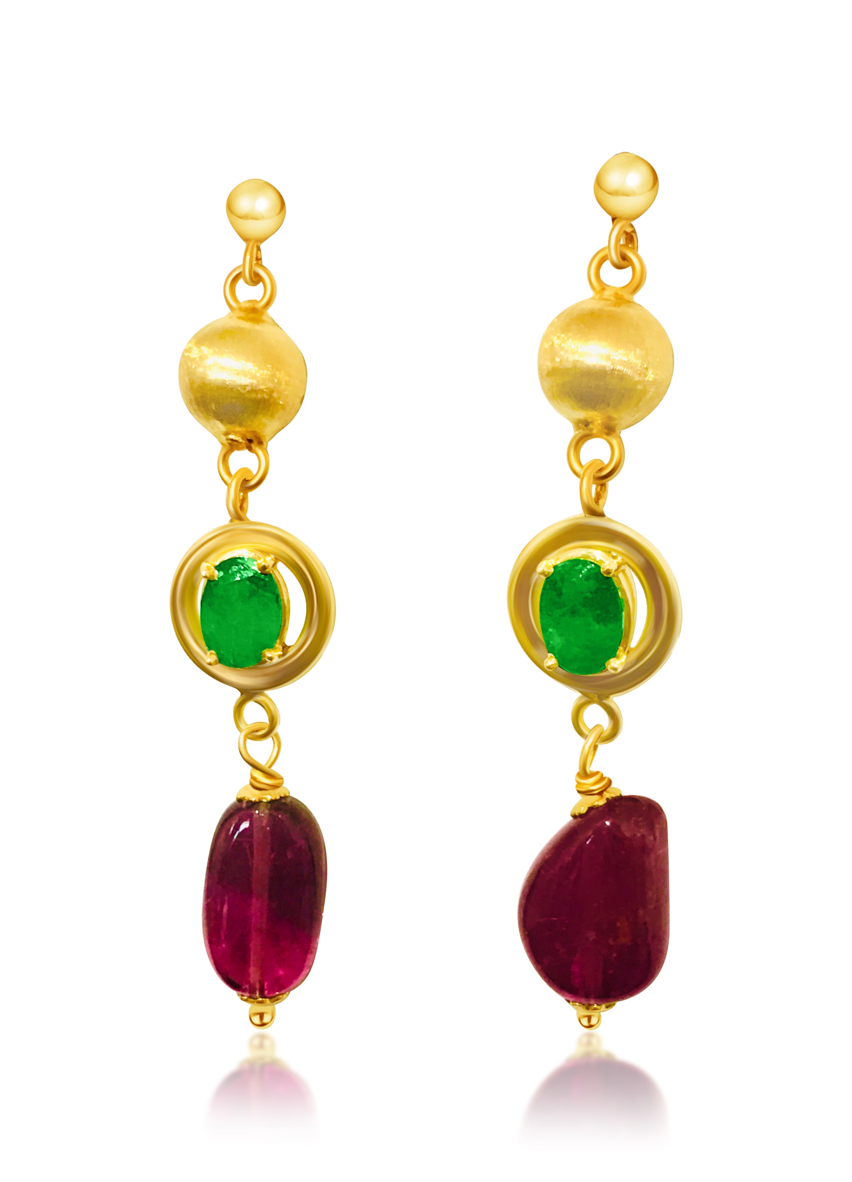 Womens Vintage Emerald, Tourmaline & 14K Gold Earrings - Prince The Jeweler womens-vintage-emerald-tourmaline-14k-gold-earrings, Earrings
