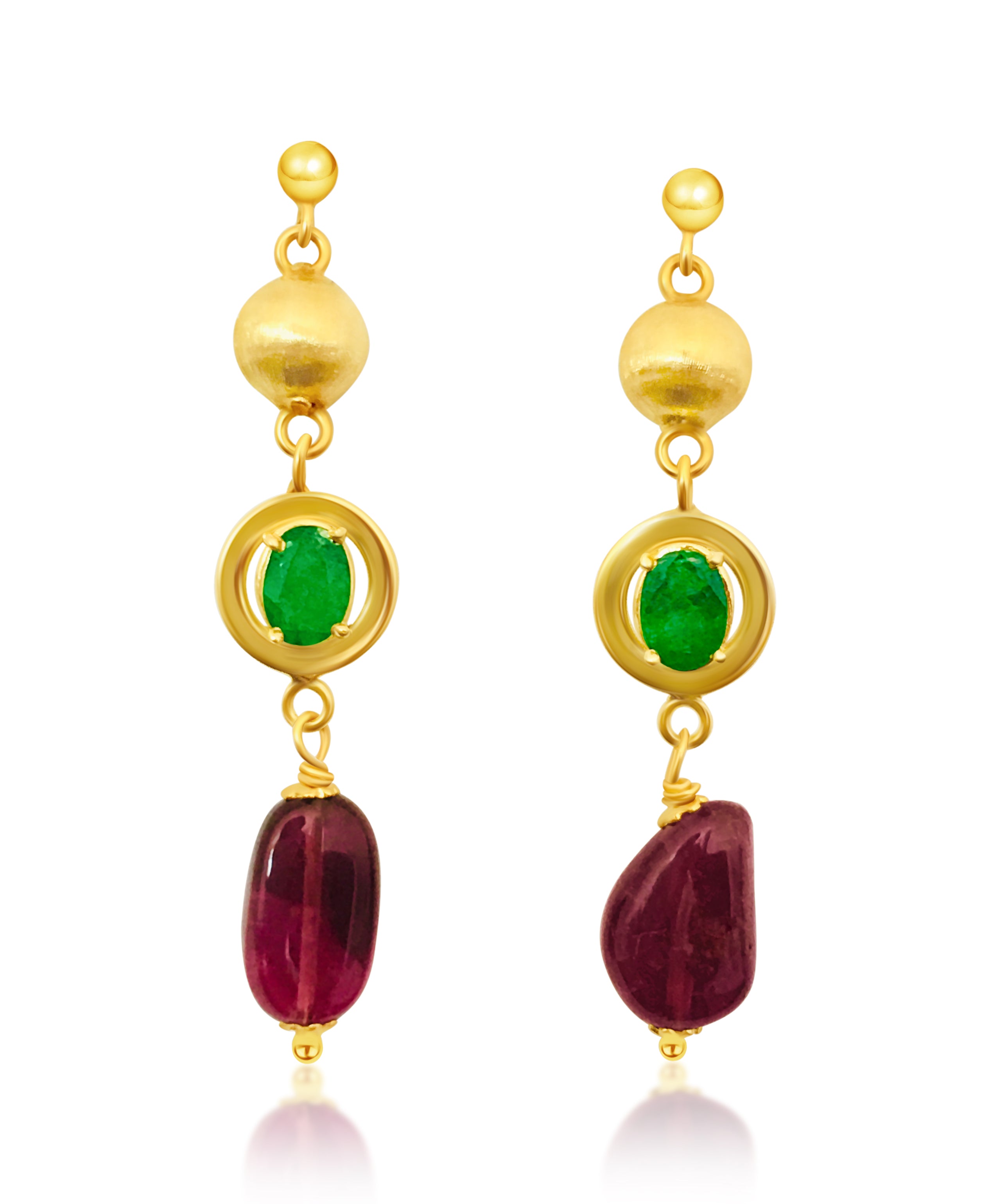 Womens Vintage Emerald, Tourmaline & 14K Gold Earrings - Prince The Jeweler womens-vintage-emerald-tourmaline-14k-gold-earrings, Earrings