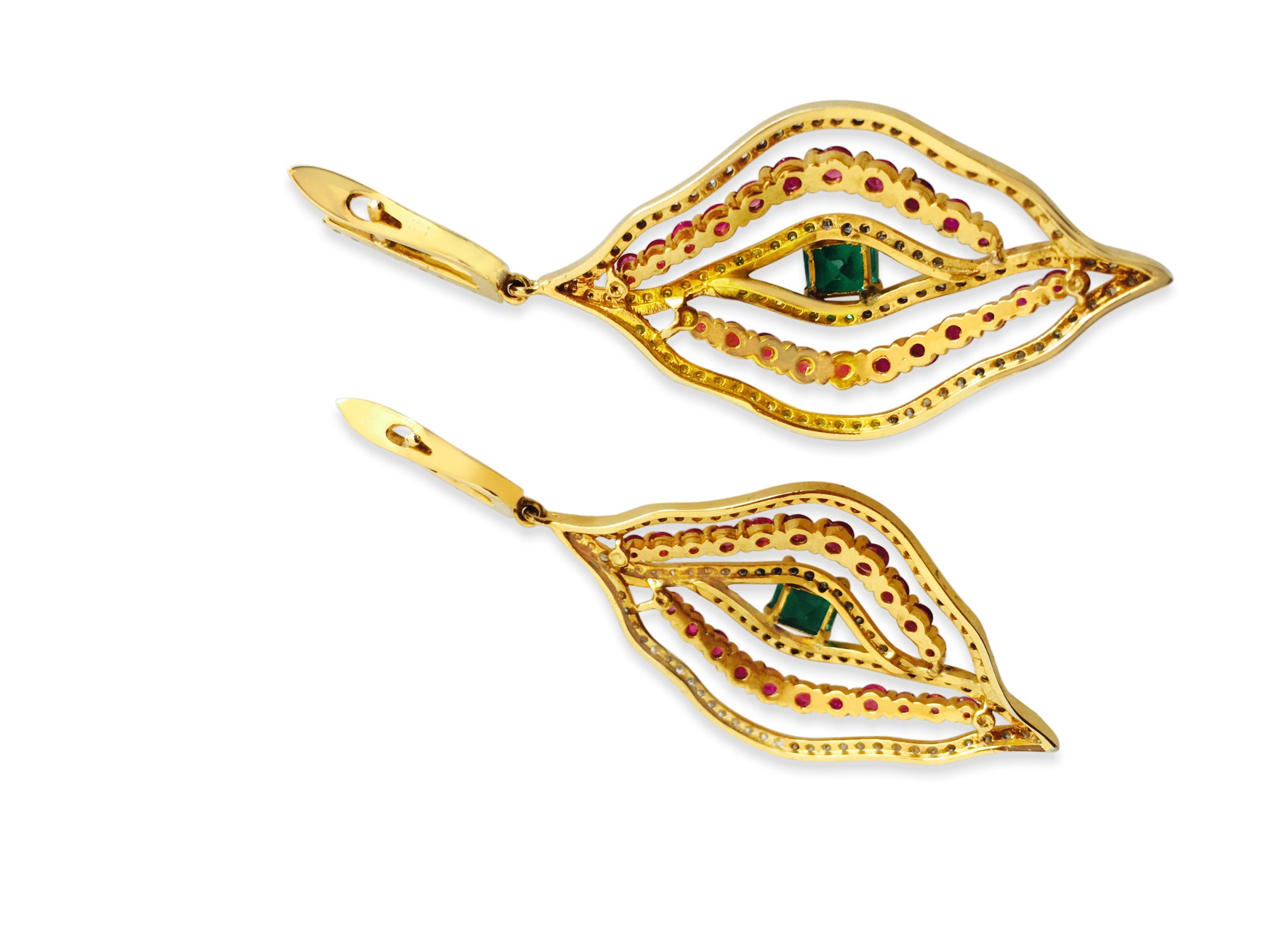 14k Gold 6 carat Diamond Emerald and Ruby Earrings - Prince The Jeweler 14k-gold-6-carat-diamond-emerald-and-ruby-earrings, Earrings, wk_end_auction