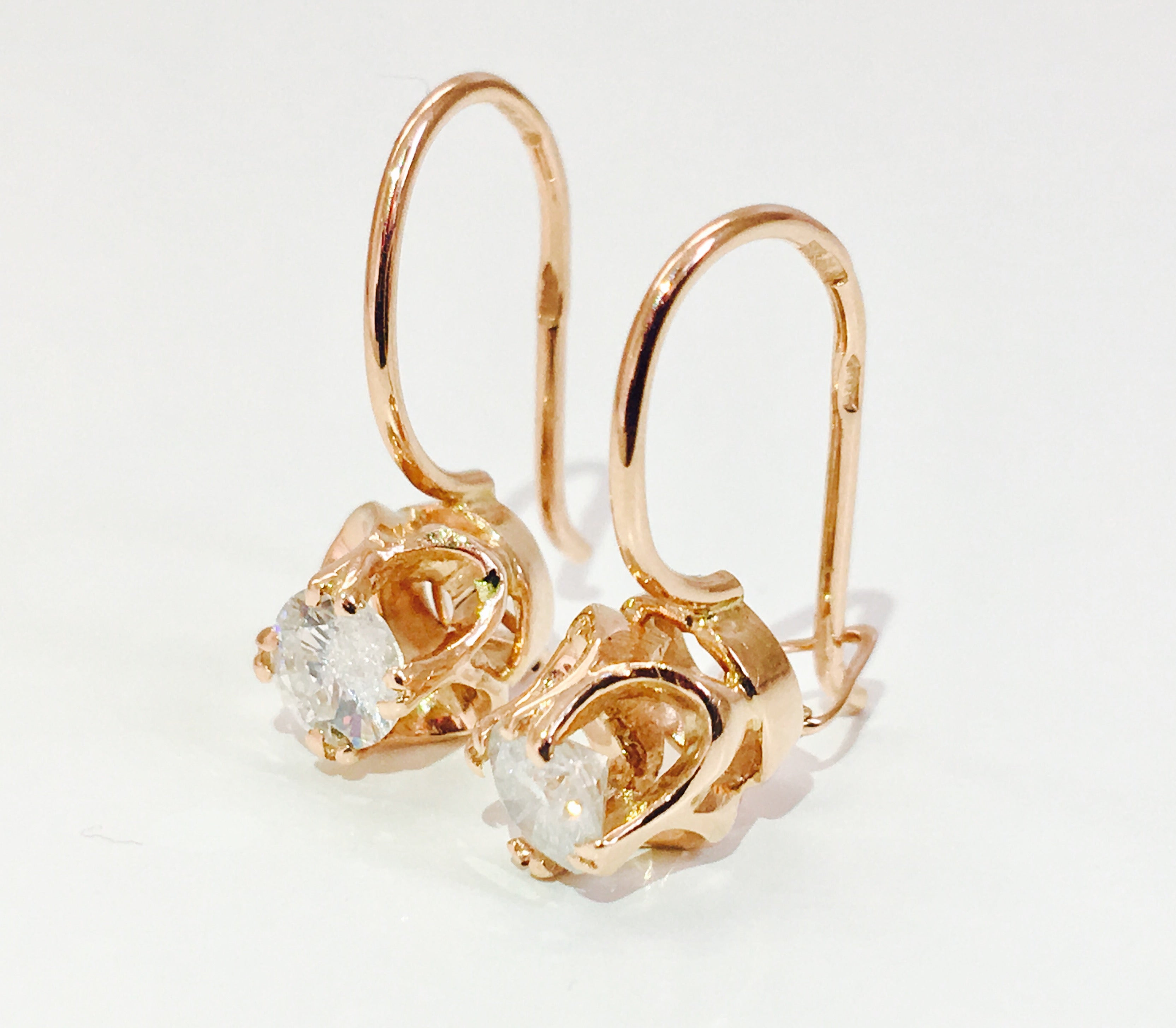 French Hook Earrings, 14K Rose Gold and Diamonds - Prince The Jeweler french-hook-earrings-14k-rose-gold-and-diamonds, Earrings, wk_end_auction