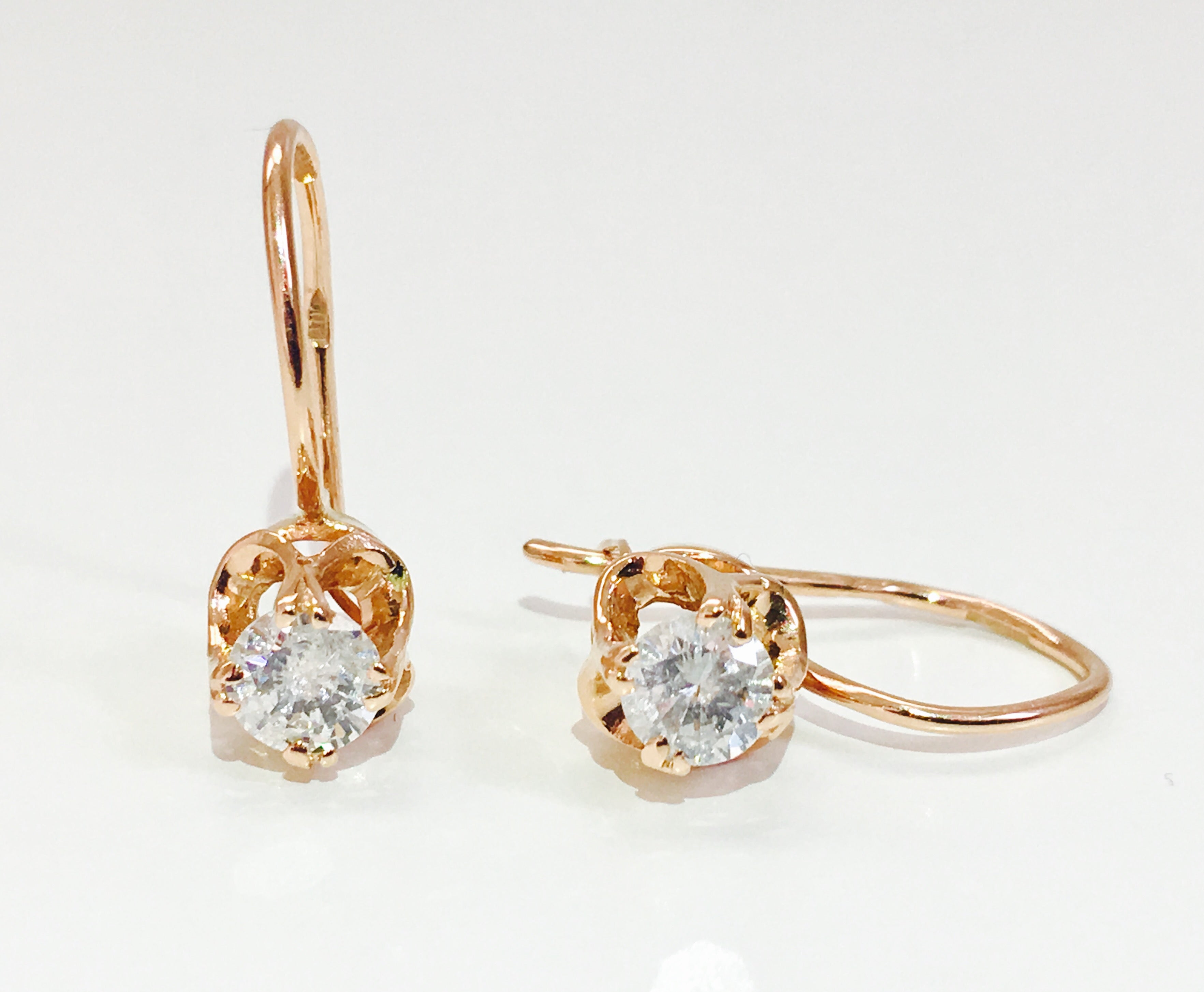 French Hook Earrings, 14K Rose Gold and Diamonds - Prince The Jeweler french-hook-earrings-14k-rose-gold-and-diamonds, Earrings, wk_end_auction