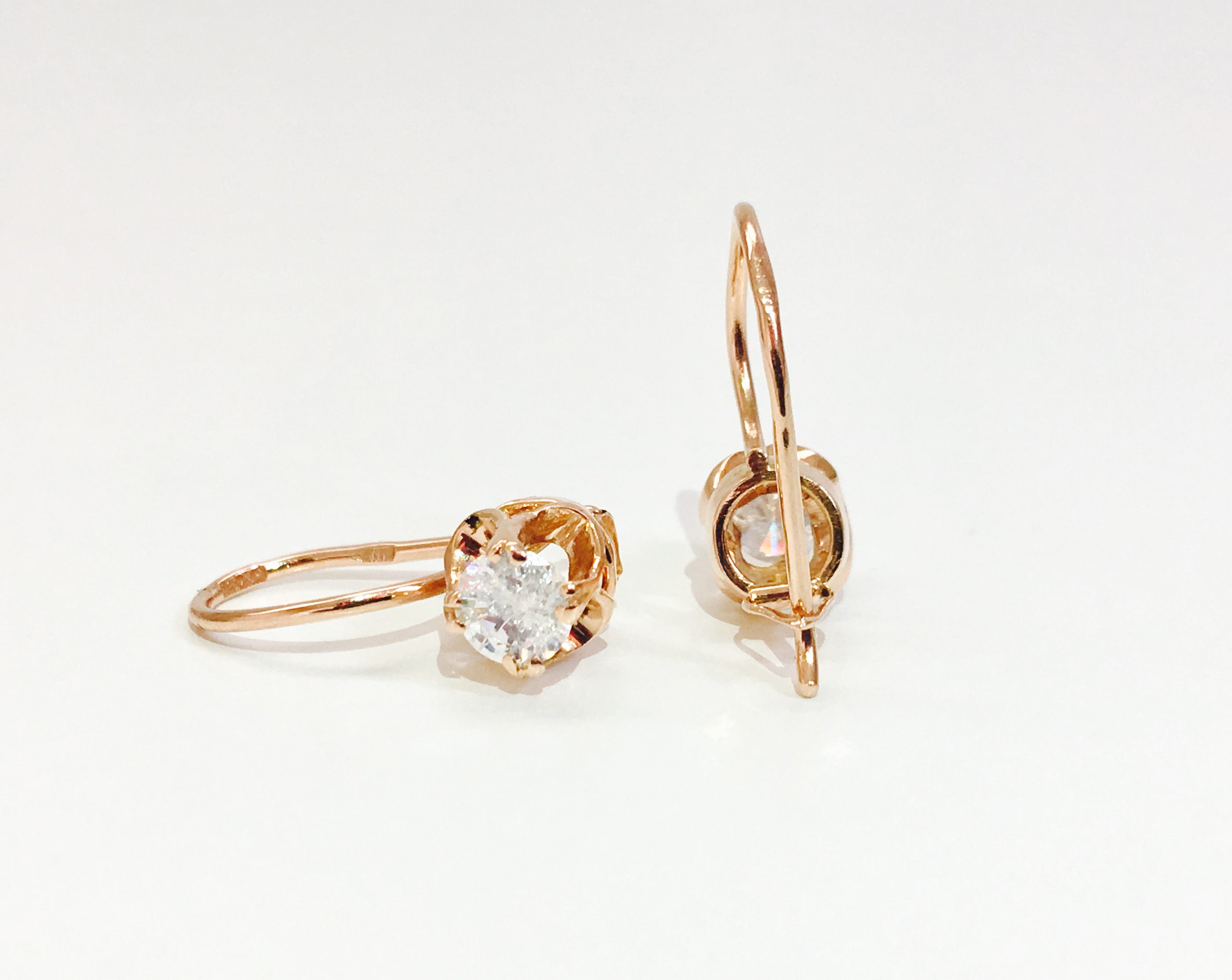 French Hook Earrings, 14K Rose Gold and Diamonds - Prince The Jeweler french-hook-earrings-14k-rose-gold-and-diamonds, Earrings, wk_end_auction