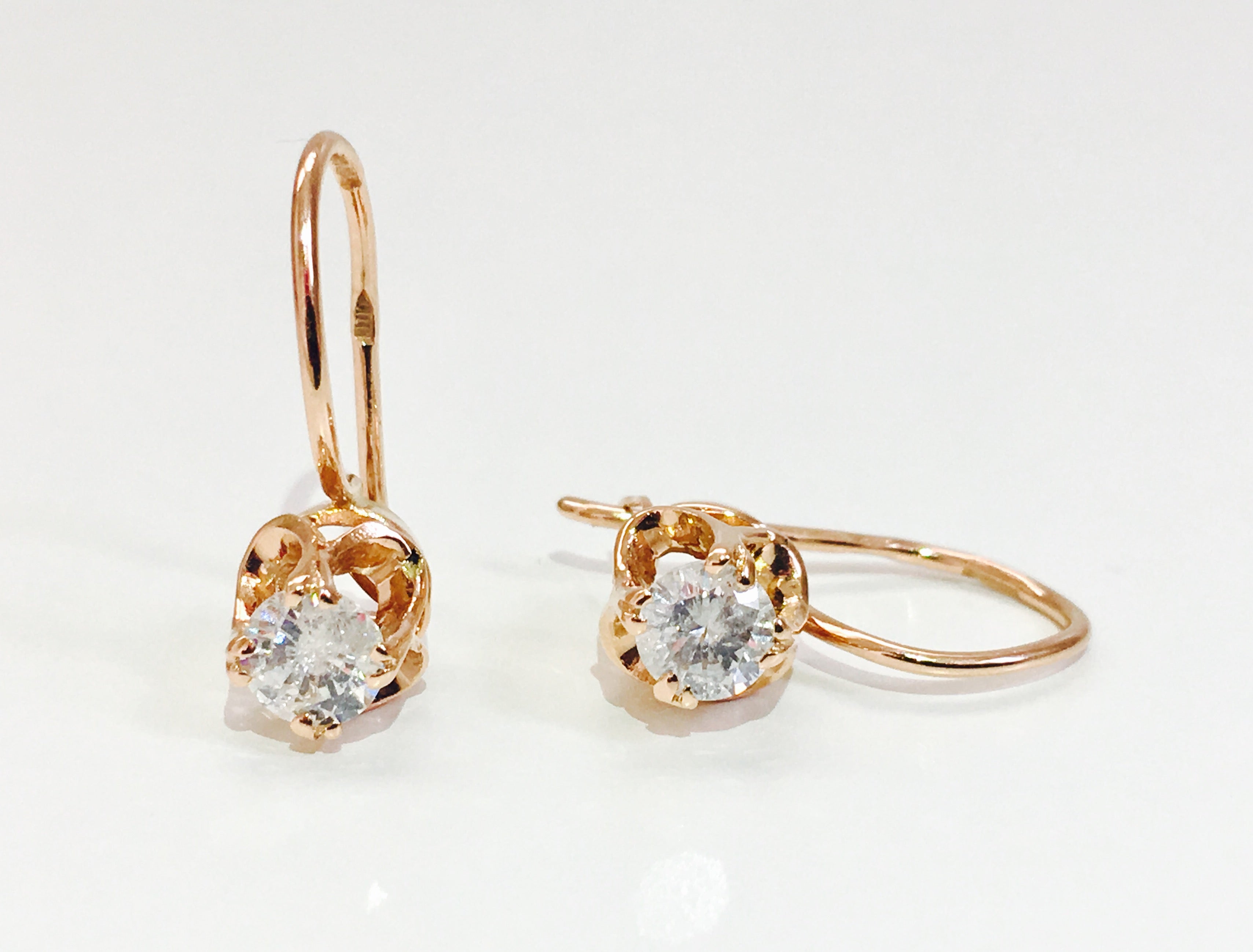 French Hook Earrings, 14K Rose Gold and Diamonds - Prince The Jeweler french-hook-earrings-14k-rose-gold-and-diamonds, Earrings, wk_end_auction