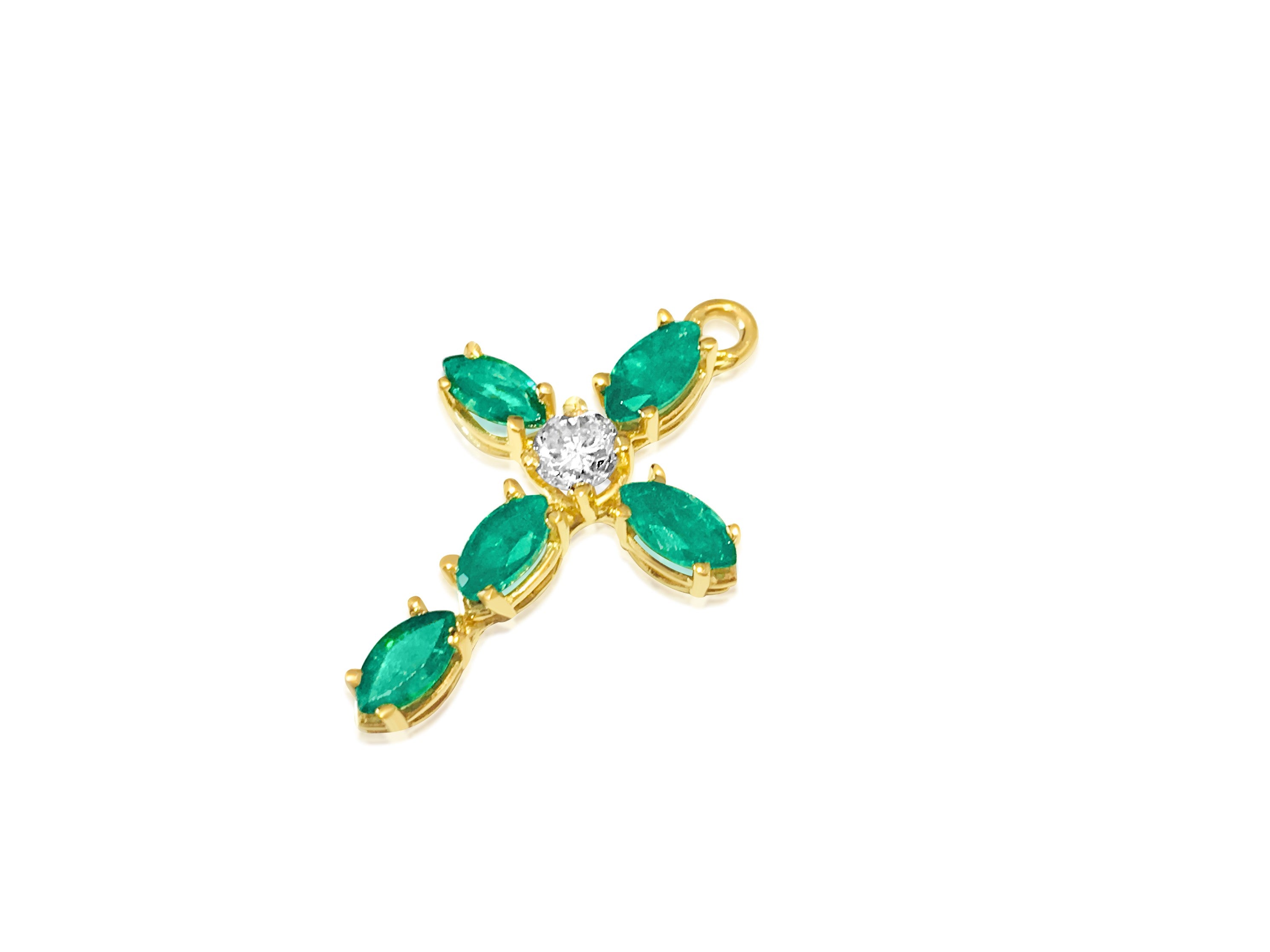 Vintage Religious Diamond & Emerald Cross in 14K - Prince The Jeweler vintage-religious-diamond-emerald-cross-in-14k, Necklaces & Pendants