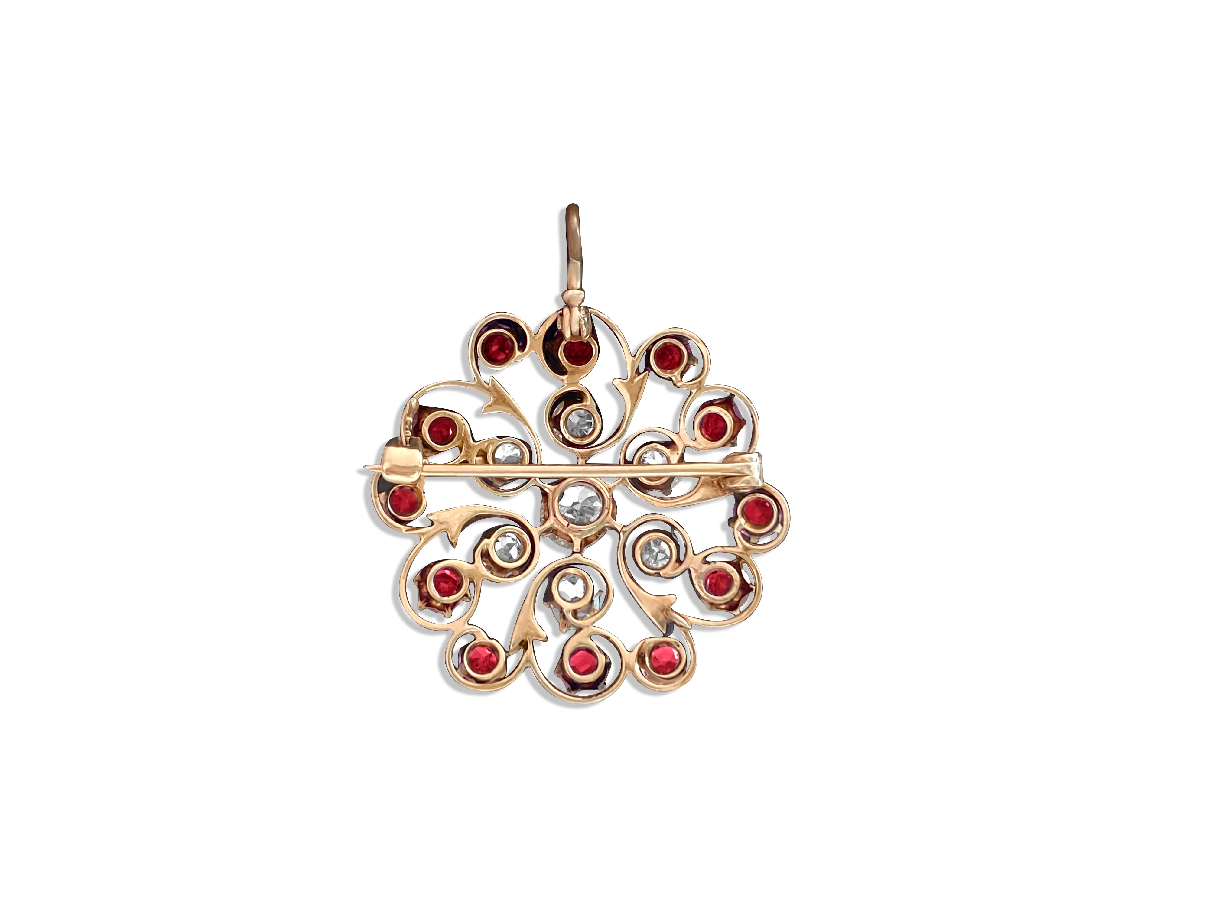 Antique European; 3.70 Ct Diamond and Ruby Pin/Pendant (GIA) - Prince The Jeweler antique-european-3-70-ct-diamond-and-ruby-pin-gia, Necklaces & Pendants