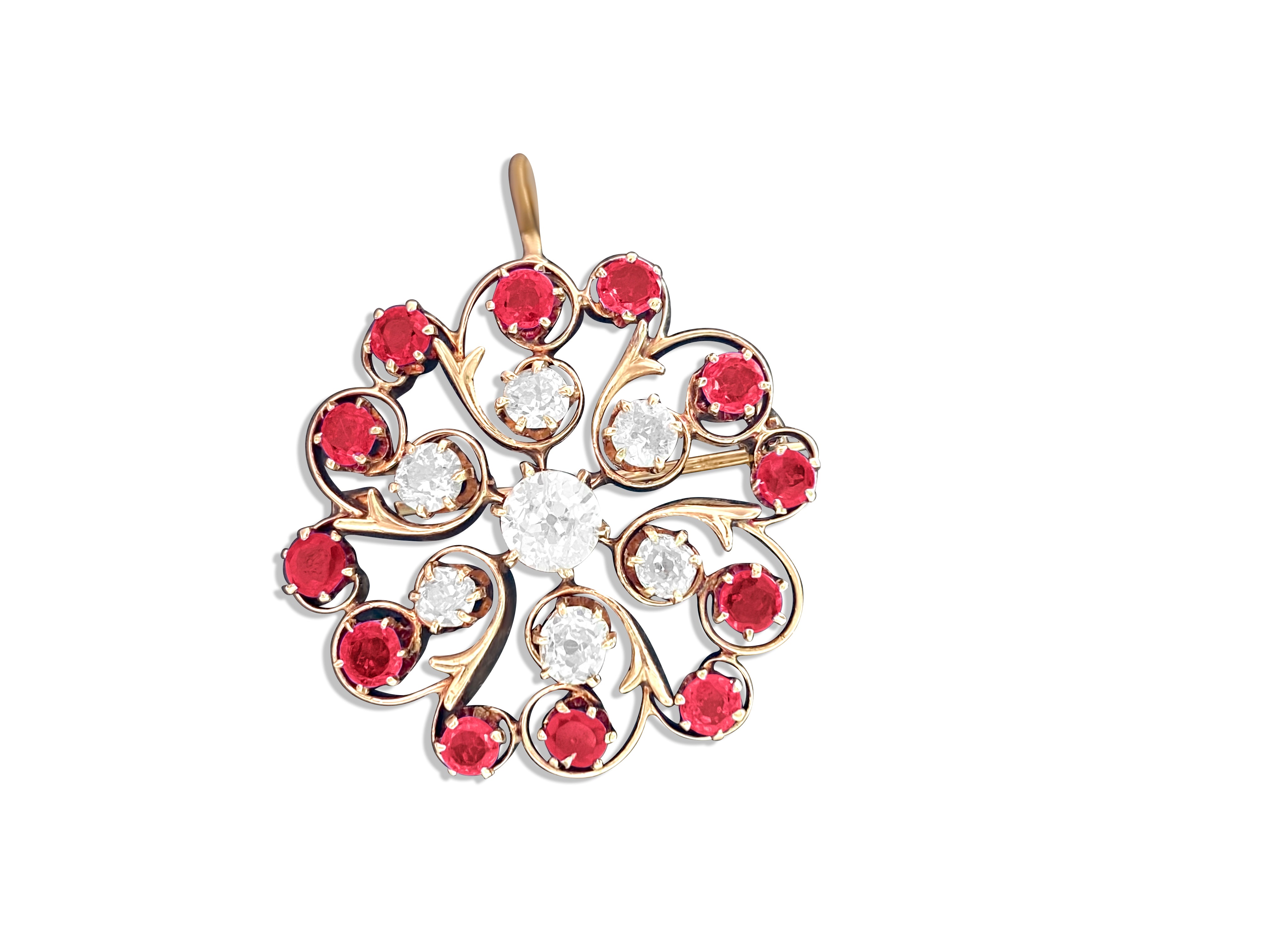 Antique European; 3.70 Ct Diamond and Ruby Pin/Pendant (GIA) - Prince The Jeweler antique-european-3-70-ct-diamond-and-ruby-pin-gia, Necklaces & Pendants